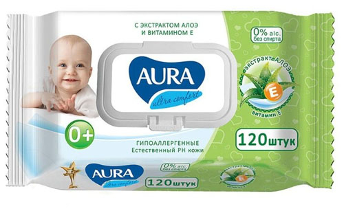 Салфетки влажные 100шт AURA ULTRA COMFORT Алоэ                                                                                                                                                                                                            