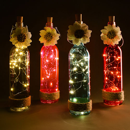 Светильник декоративный бутылка с гирляндой, 35х6,5см, 3xLR44, стекло, пластик, 4 цвета                                                                                                                                                                   