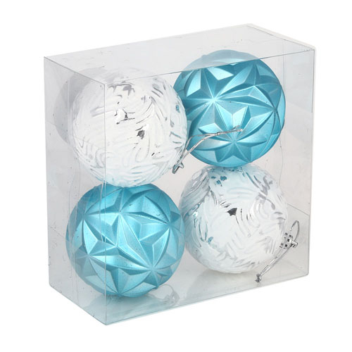Набор формовых шаров с рисунком 4шт 8см, голубой, белый, пластик