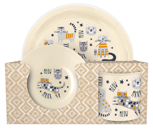 Набор посуды детской 3пр с декором светло-бежевый                                                                                                                                                                                                         