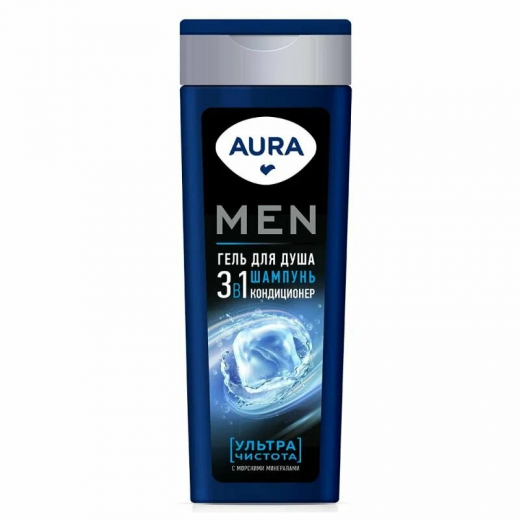 Гель для душа 380мл AURA Men 3в1 Ультра Чистота                                                                                                                                                                                                           