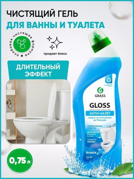 Средство чистящее для ванны и туалета 750мл Gloss breeze